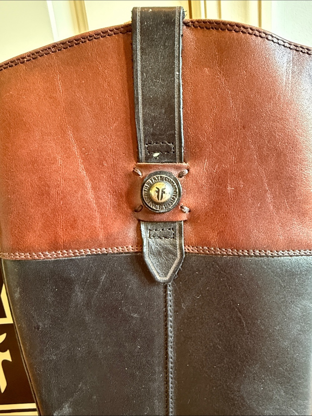 Frye Two-Tone Tall Leather Riding Boot - Black & Chestnut - Picture 5 of 8